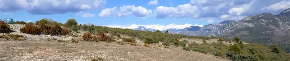 View of the snow-capped mountains of the hinterland from Mont Arpasse