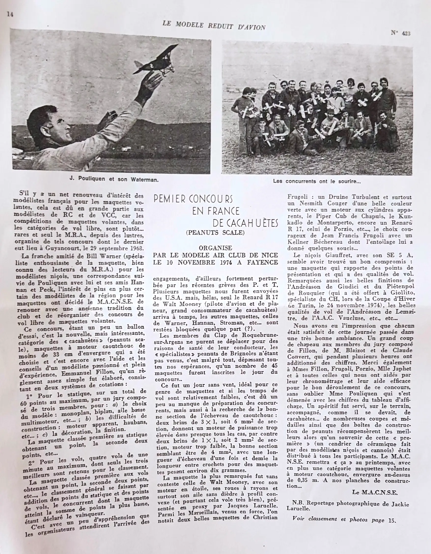 1° Concours de cacahuètes organisé par le club en 1974
