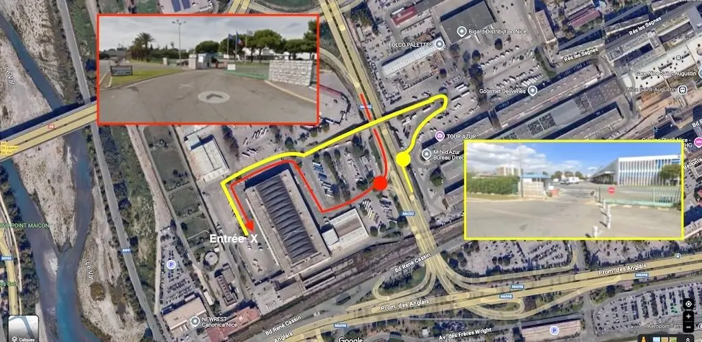Vue aérienne de l’accès au MIN  fleurs de Nice